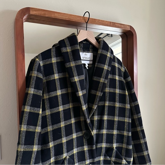 Derek Lam 10 Crosby Plaid Cocoon Coat Women's 4 Navy and Yellow Wool Blend Lined - Picture 4 of 12